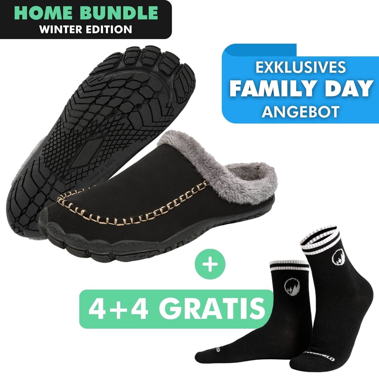 HOME-BUNDLE: Home Pro Barfuß-Hausschuhe + 4+4 Paar GRATIS Barfußsocken