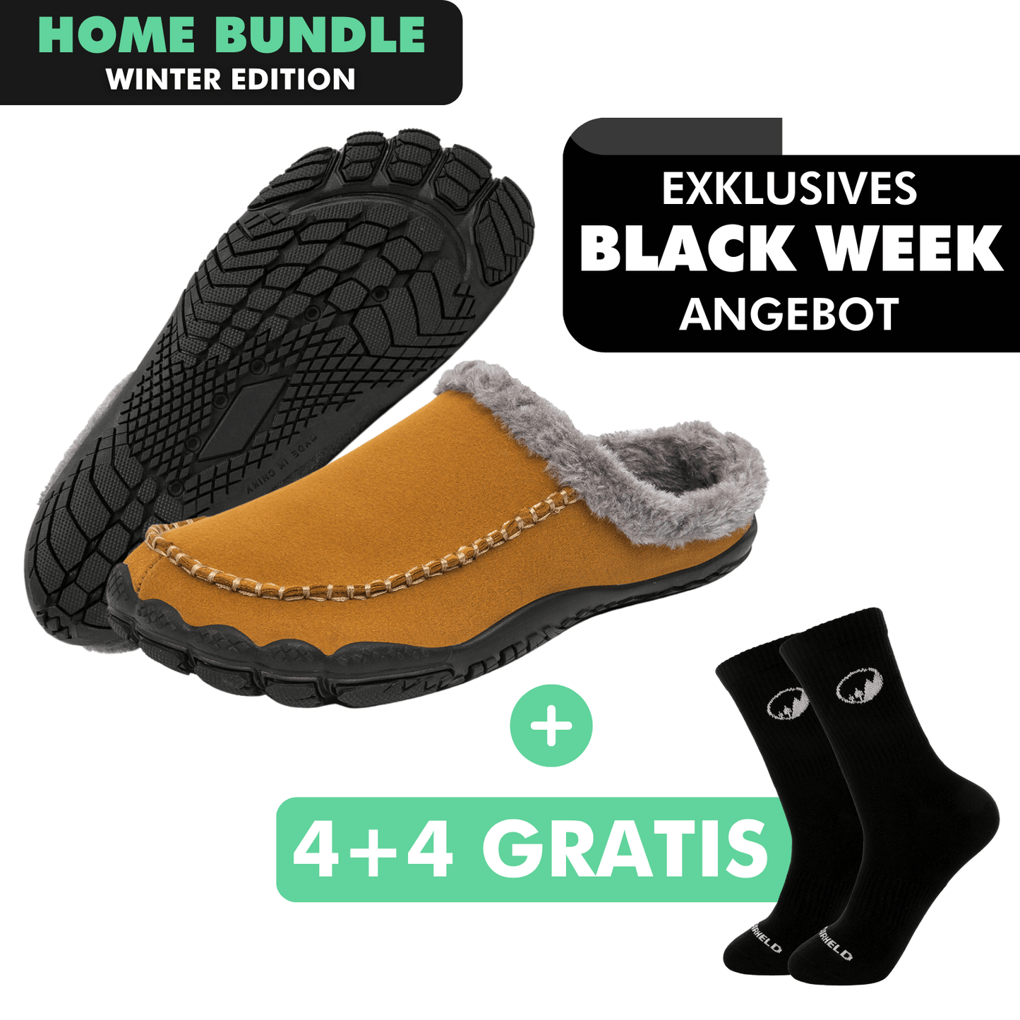 HOME-BUNDLE: Home Pro Barfuß-Hausschuhe + 4+4 Paar GRATIS Barfußsocken