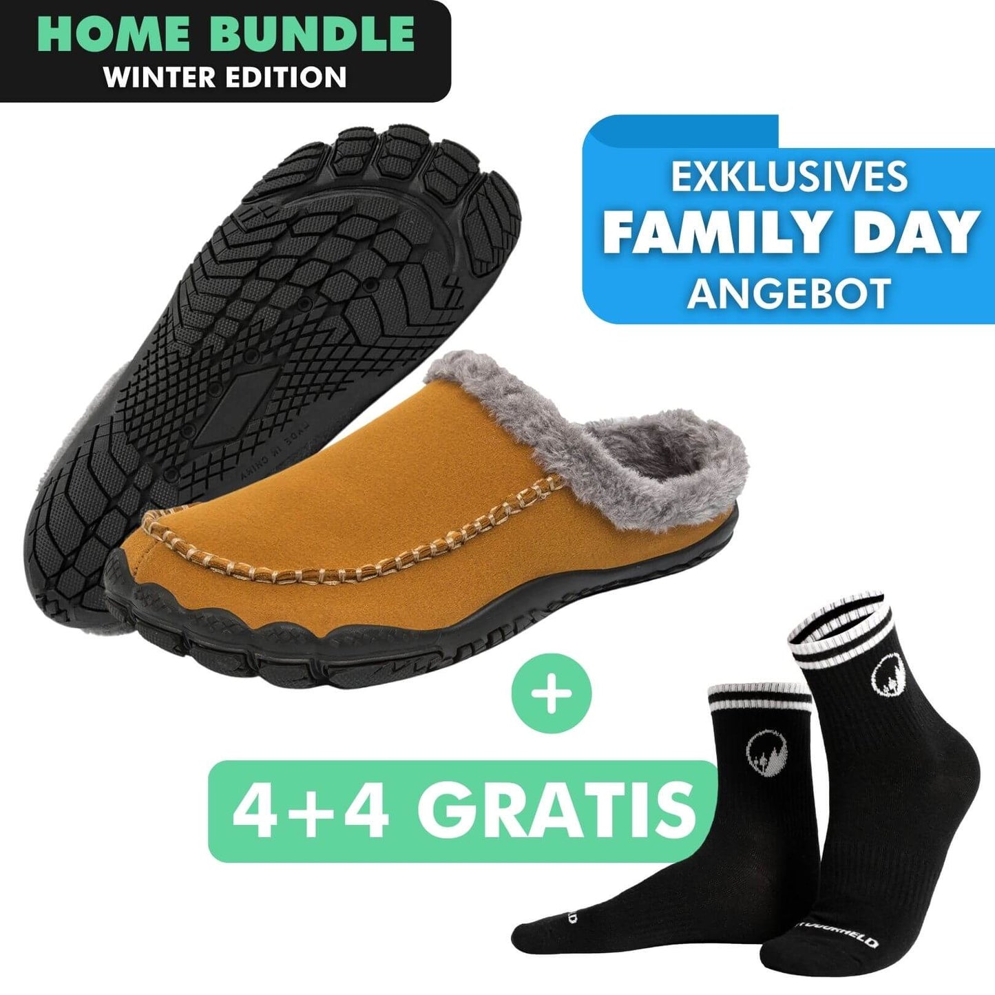 HOME-BUNDLE: Home Pro Barfuß-Hausschuhe + 4+4 Paar GRATIS Barfußsocken