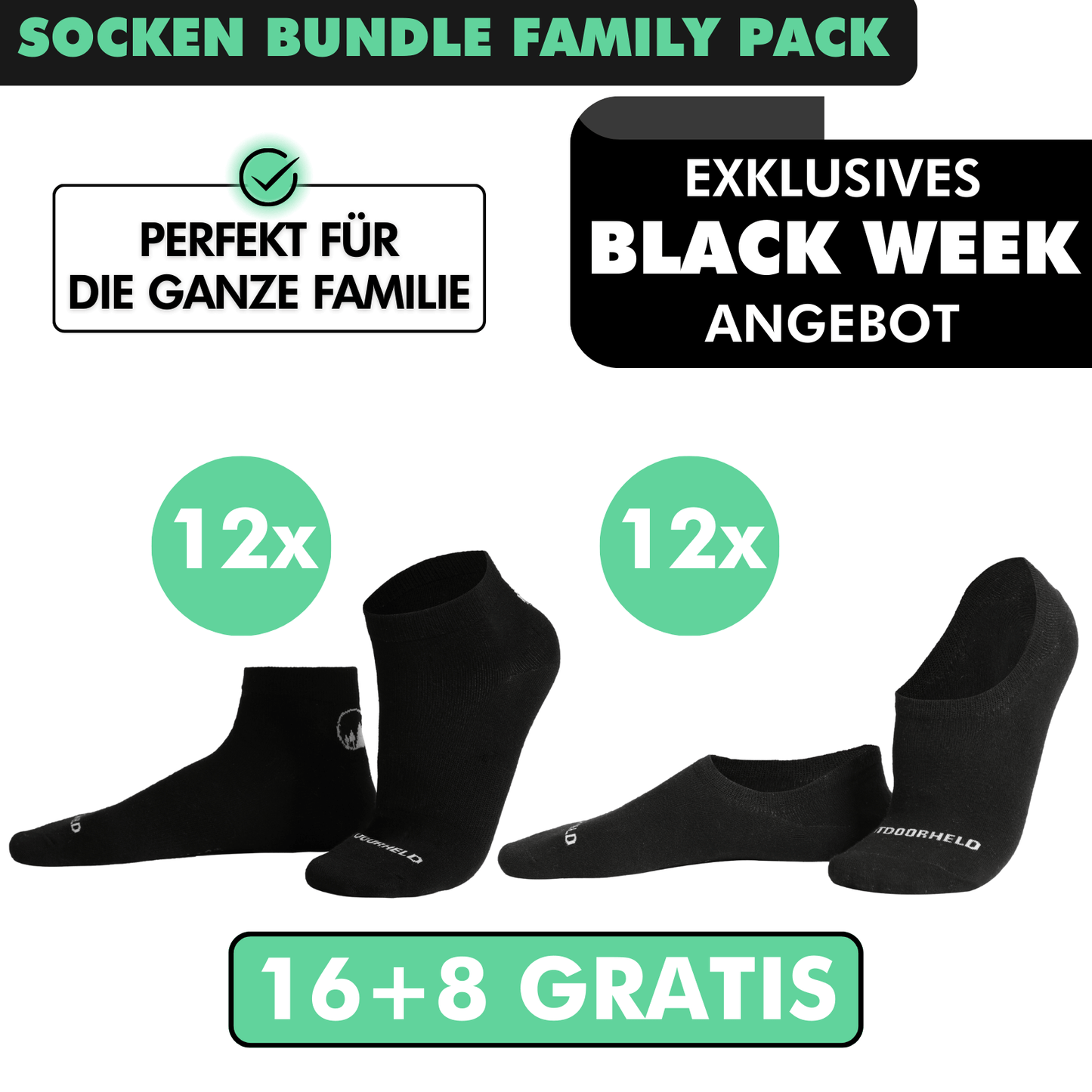 SOCKEN BUNDLE FAMILY-PACK: 24 Paar (16 +8 Paar GRATIS)