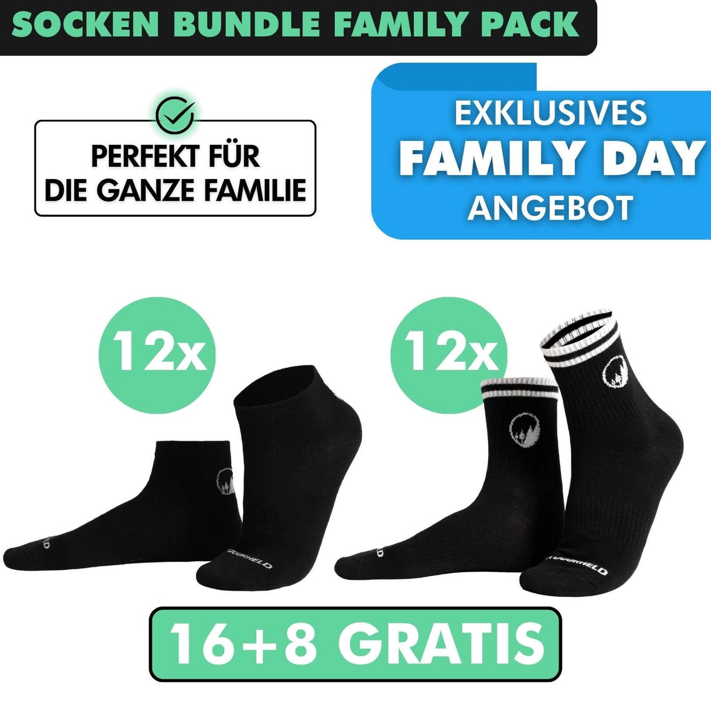 SOCKEN BUNDLE FAMILY-PACK: 24 Paar (16 +8 Paar GRATIS)