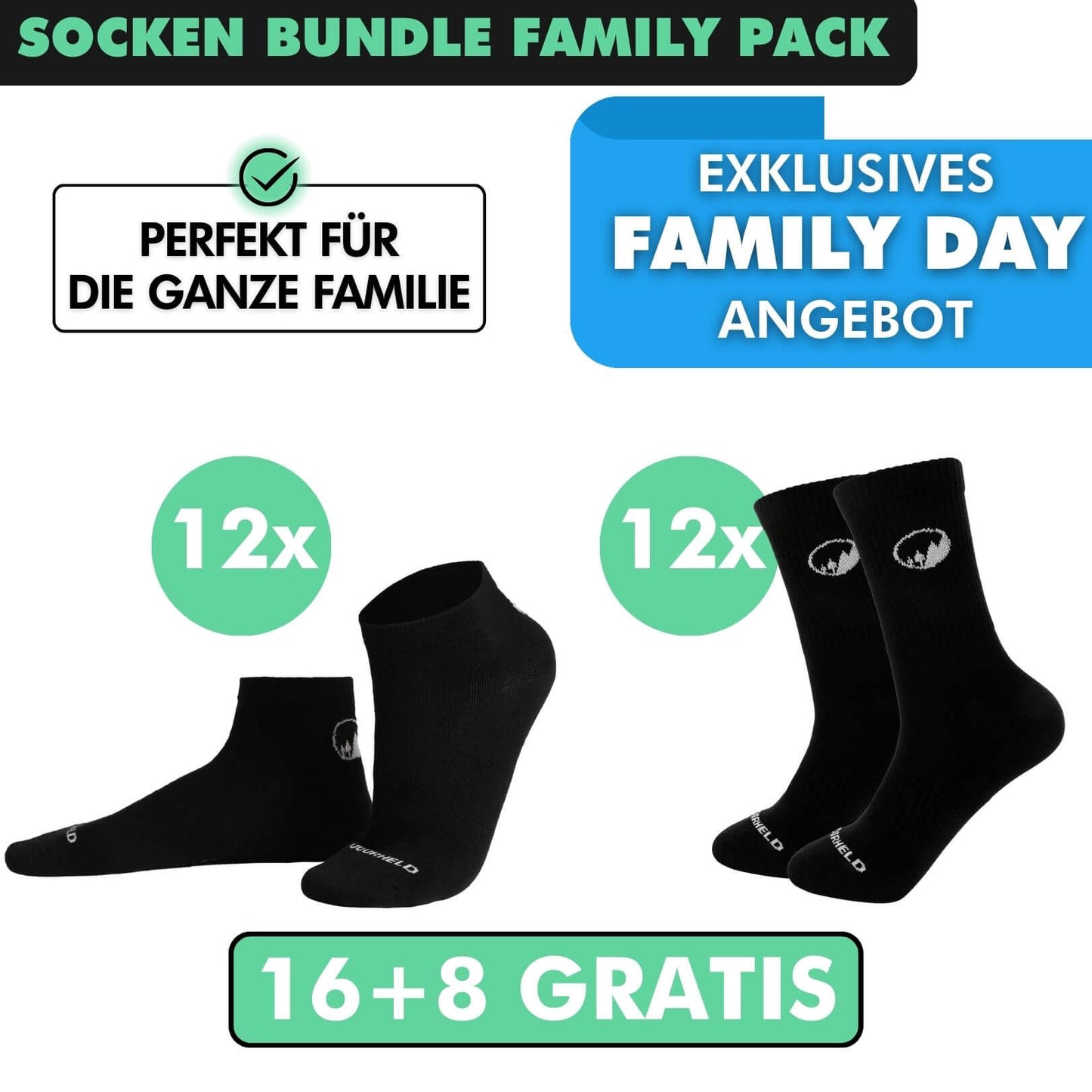SOCKEN BUNDLE FAMILY-PACK: 24 Paar (16 +8 Paar GRATIS)