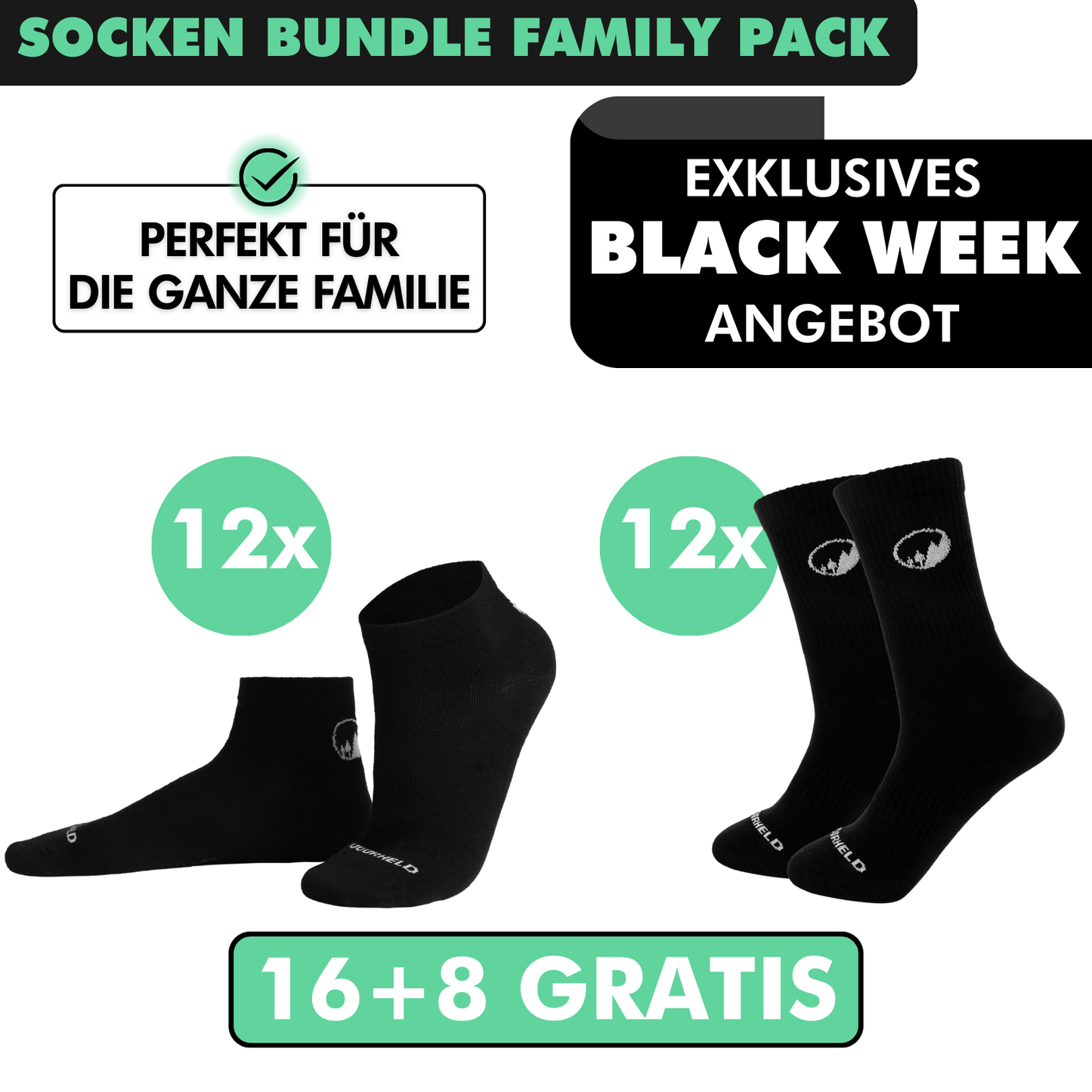 SOCKEN BUNDLE FAMILY-PACK: 24 Paar (16 +8 Paar GRATIS)