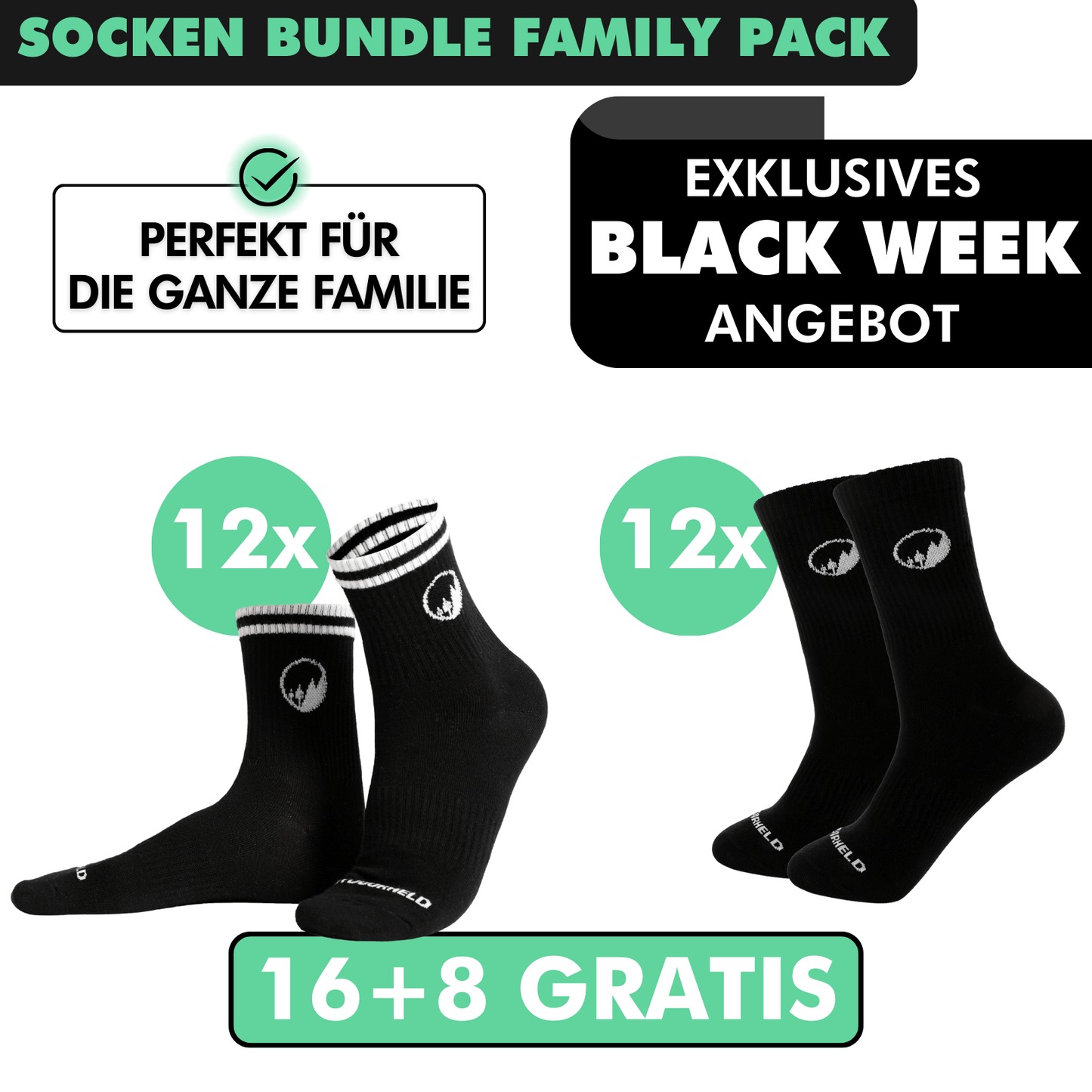 SOCKEN BUNDLE FAMILY-PACK: 24 Paar (16 +8 Paar GRATIS)