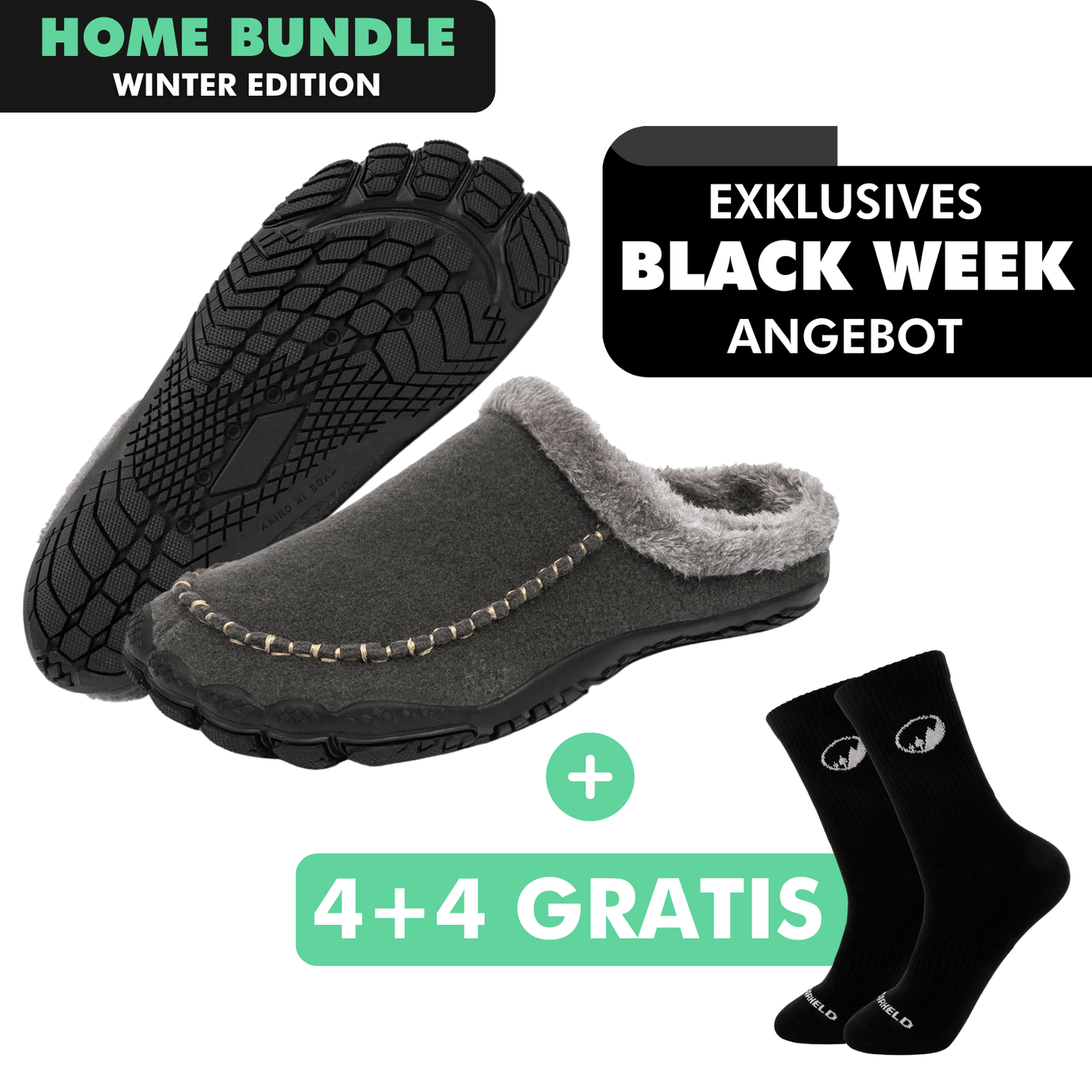 HOME-BUNDLE: Home Pro Barfuß-Hausschuhe + 4+4 Paar GRATIS Barfußsocken