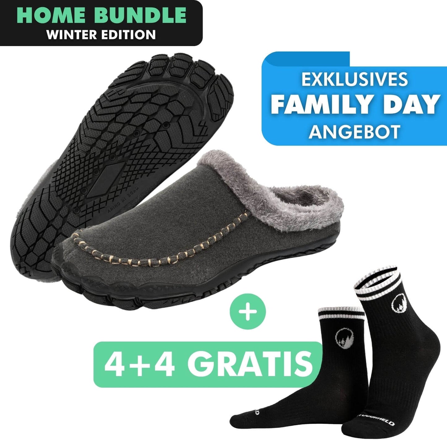 HOME-BUNDLE: Home Pro Barfuß-Hausschuhe + 4+4 Paar GRATIS Barfußsocken