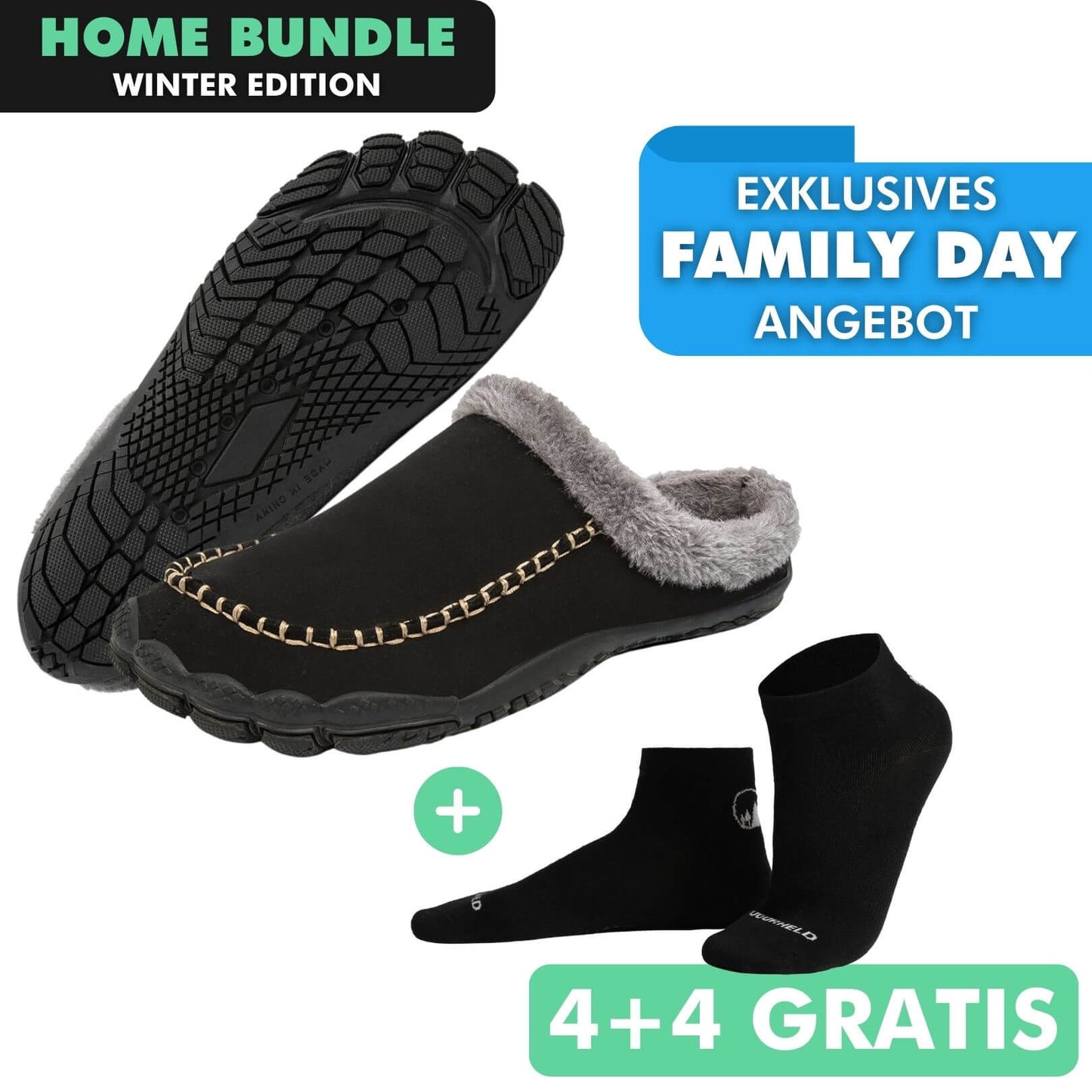 HOME-BUNDLE: Home Pro Barfuß-Hausschuhe + 4+4 Paar GRATIS Barfußsocken