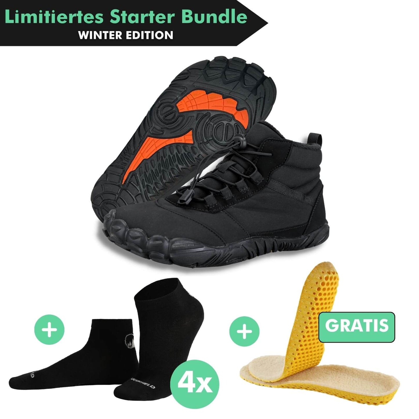 Barfuß-Starter-Bundle - Winter Edition: Winter Pro + Barfußsocken + GRATIS OrthoFlex Winter Einlegesohlen