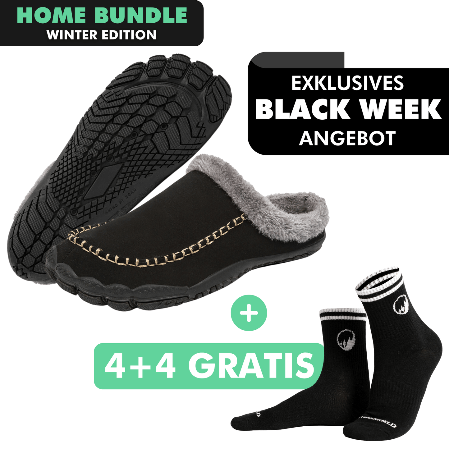 HOME-BUNDLE: Home Pro Barfuß-Hausschuhe + 4+4 Paar GRATIS Barfußsocken