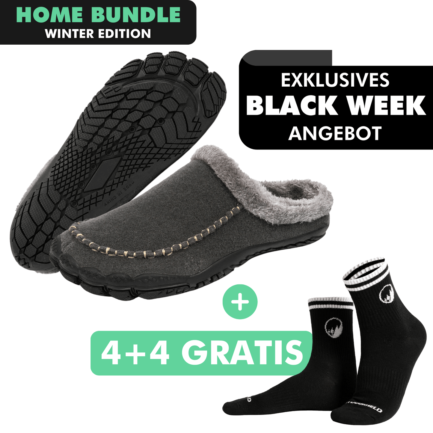 HOME-BUNDLE: Home Pro Barfuß-Hausschuhe + 4+4 Paar GRATIS Barfußsocken