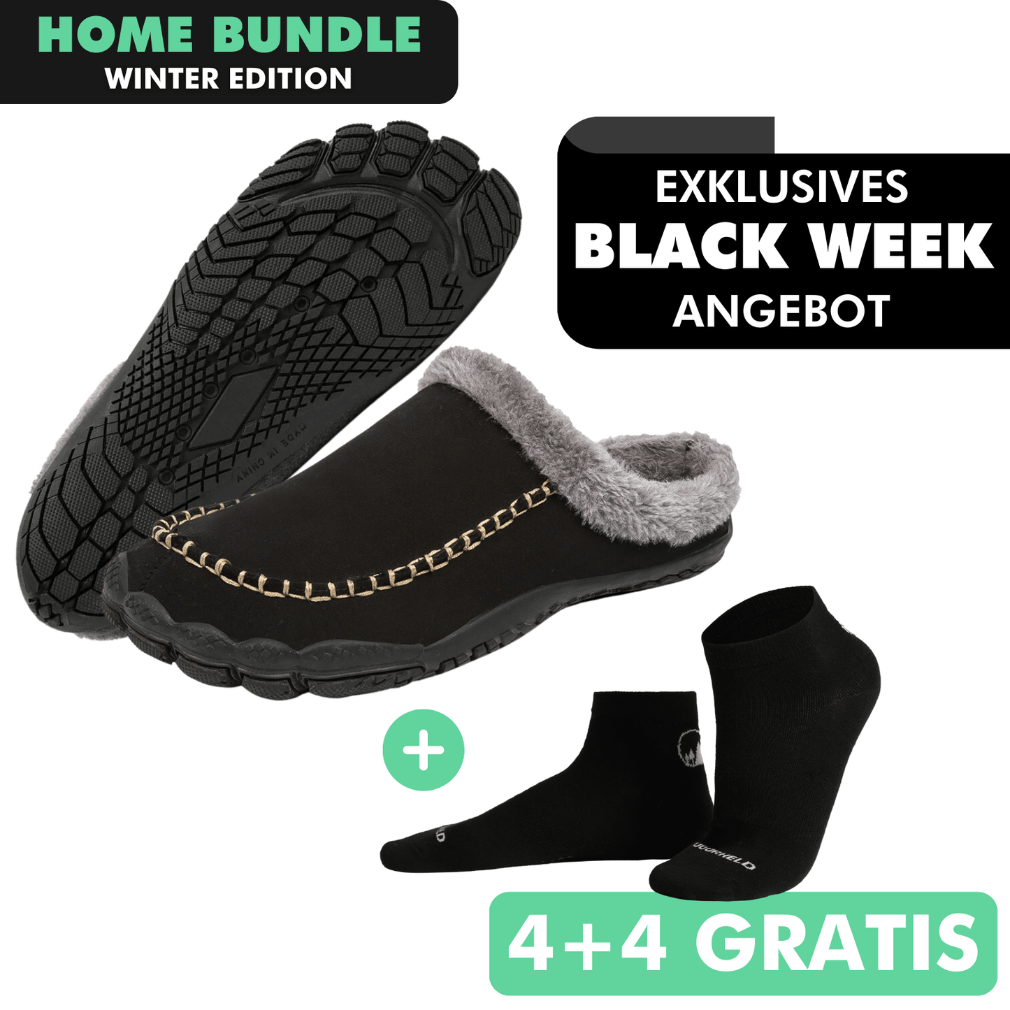 HOME-BUNDLE: Home Pro Barfuß-Hausschuhe + 4+4 Paar GRATIS Barfußsocken