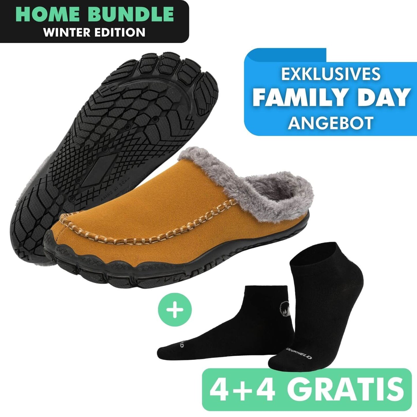 HOME-BUNDLE: Home Pro Barfuß-Hausschuhe + 4+4 Paar GRATIS Barfußsocken