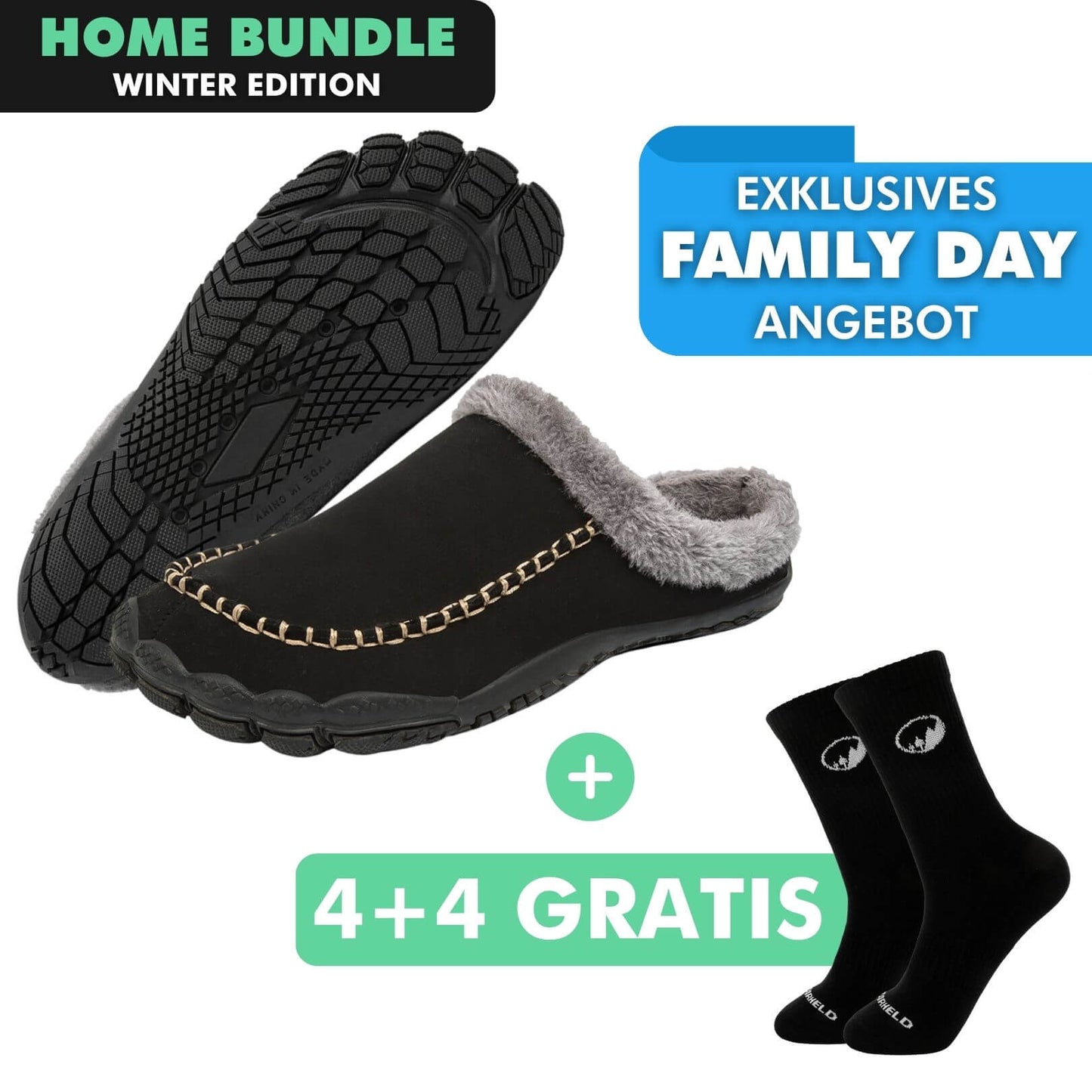 HOME-BUNDLE: Home Pro Barfuß-Hausschuhe + 4+4 Paar GRATIS Barfußsocken