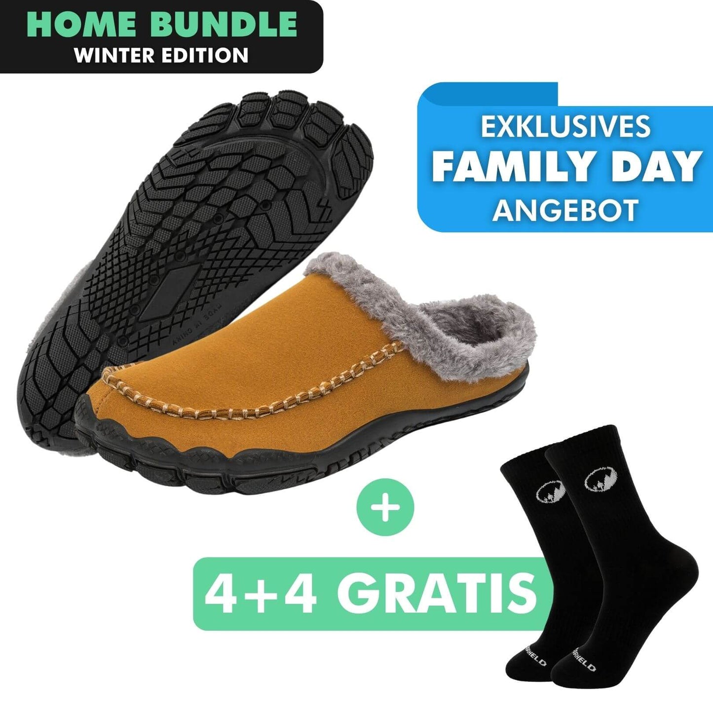 HOME-BUNDLE: Home Pro Barfuß-Hausschuhe + 4+4 Paar GRATIS Barfußsocken