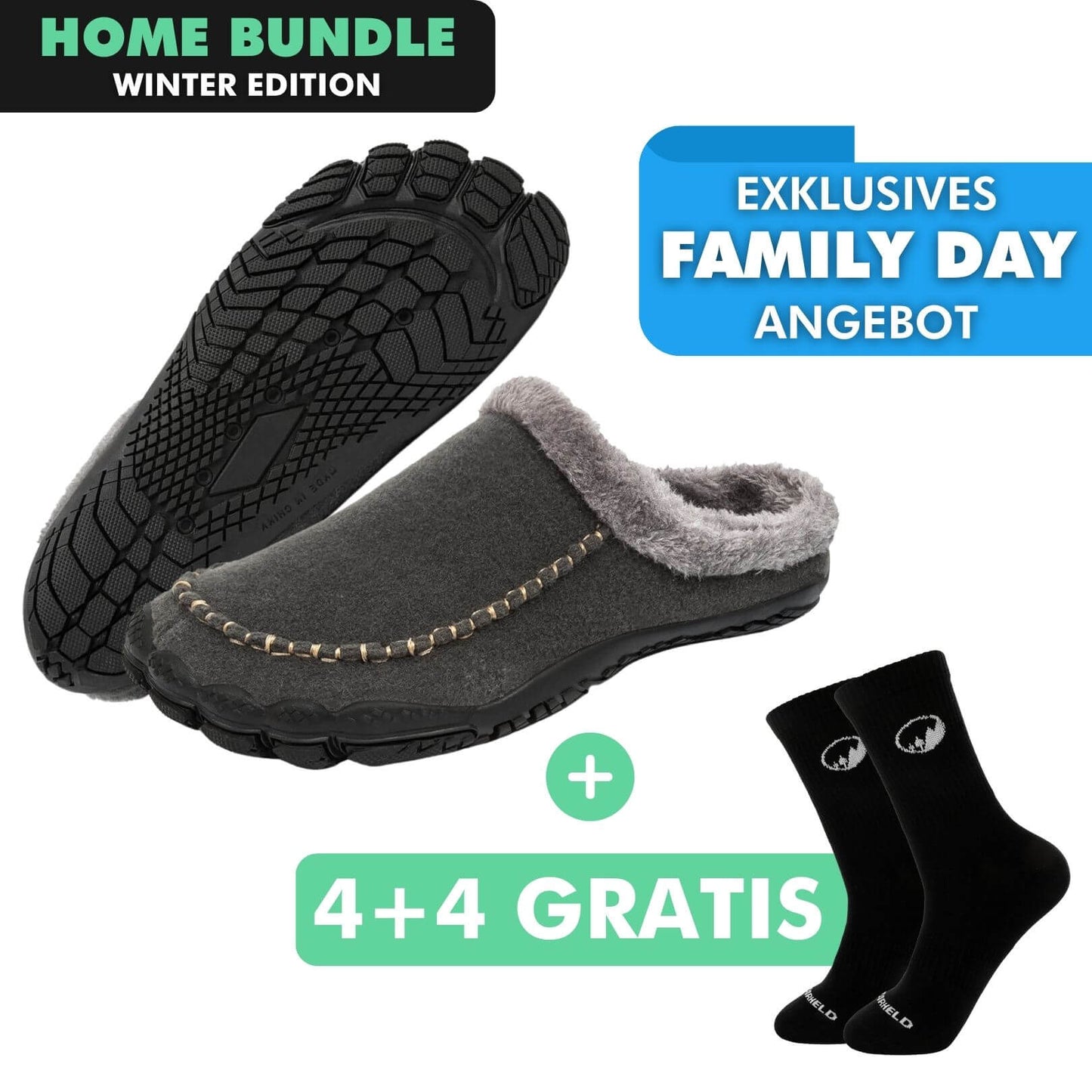HOME-BUNDLE: Home Pro Barfuß-Hausschuhe + 4+4 Paar GRATIS Barfußsocken