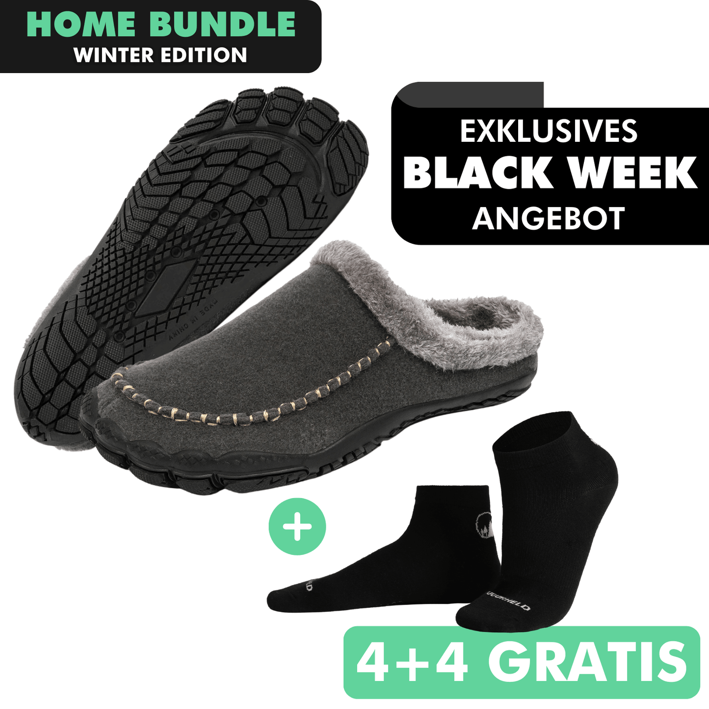 HOME-BUNDLE: Home Pro Barfuß-Hausschuhe + 4+4 Paar GRATIS Barfußsocken