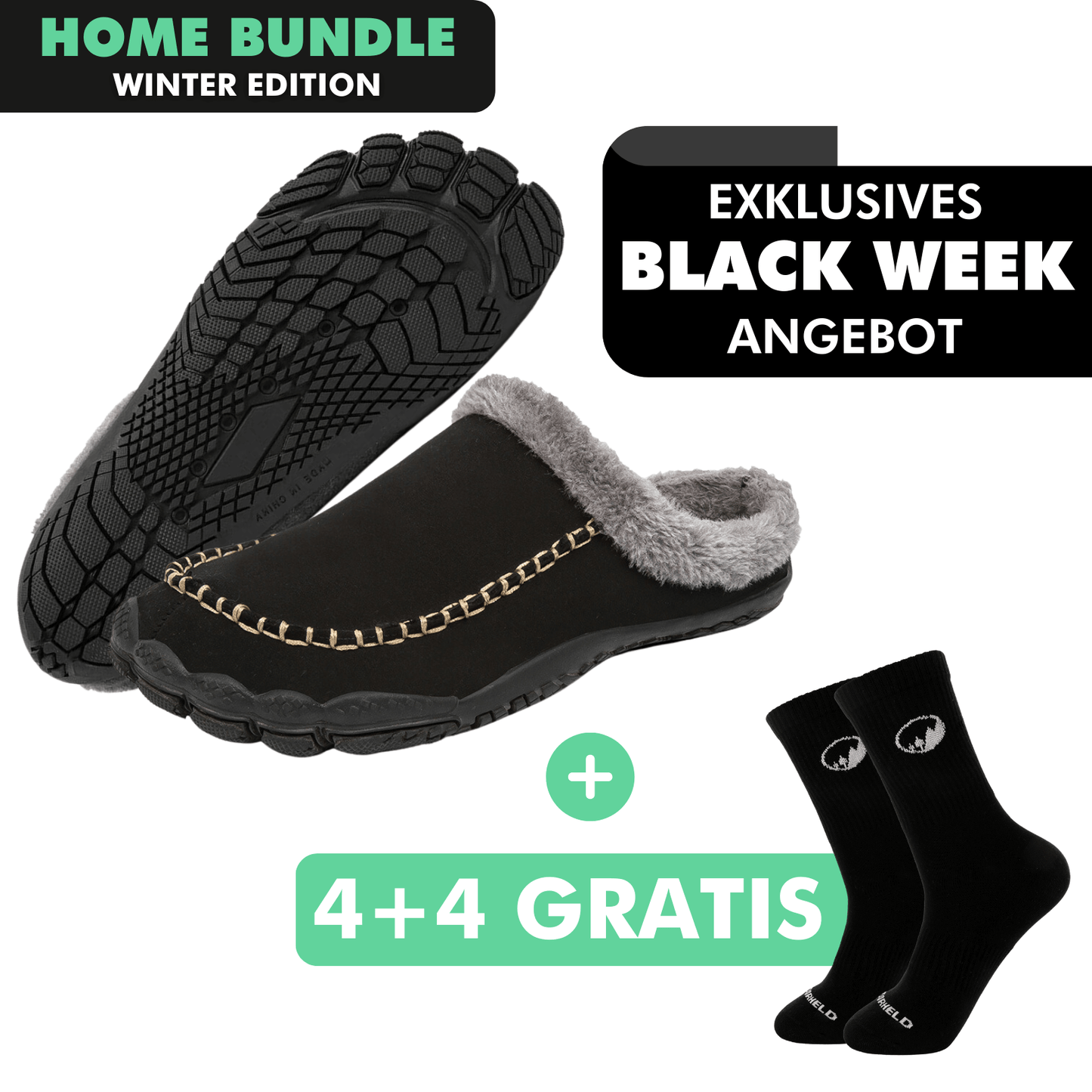 HOME-BUNDLE: Home Pro Barfuß-Hausschuhe + 4+4 Paar GRATIS Barfußsocken