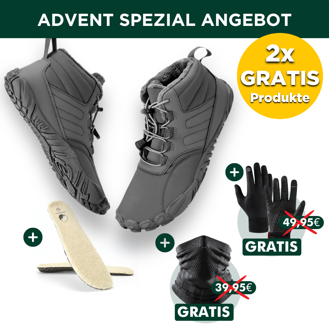 OUTDOOR-BUNDLE: Winter-Barfußschuhe + Fleece Einlegesohlen + GRATIS Thermo Handschuhe + GRATIS Thermo Halstuch