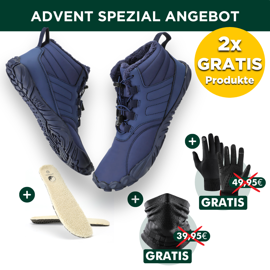 OUTDOOR-BUNDLE: Winter-Barfußschuhe + Fleece Einlegesohlen + GRATIS Thermo Handschuhe + GRATIS Thermo Halstuch